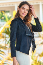Load image into Gallery viewer, Lettie Black Faux Suede Zip Front Waterfall Jacket