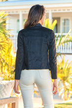 Load image into Gallery viewer, Lettie Black Faux Suede Zip Front Waterfall Jacket