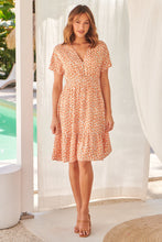 Load image into Gallery viewer, Dohar Cap Sleeve Orange Floral Button Front Dress
