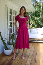 Load image into Gallery viewer, Lulu Tie Front Wine Midi Dress