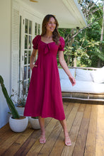 Load image into Gallery viewer, Lulu Tie Front Wine Midi Dress