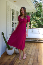 Load image into Gallery viewer, Lulu Tie Front Wine Midi Dress