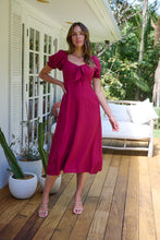Load image into Gallery viewer, Lulu Tie Front Wine Midi Dress