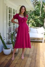 Load image into Gallery viewer, Lulu Tie Front Wine Midi Dress