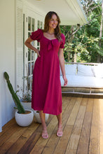 Load image into Gallery viewer, Lulu Tie Front Wine Midi Dress
