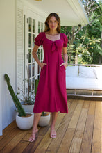 Load image into Gallery viewer, Lulu Tie Front Wine Midi Dress