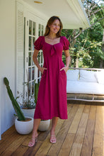 Load image into Gallery viewer, Lulu Tie Front Wine Midi Dress