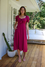 Load image into Gallery viewer, Lulu Tie Front Wine Midi Dress