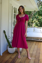 Load image into Gallery viewer, Lulu Tie Front Wine Midi Dress