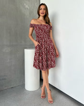 Load image into Gallery viewer, Soleil Shirred Red Floral Off Shoulder Midi Dress