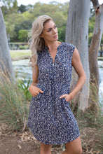 Load image into Gallery viewer, Cleo Navy Floral Zip Front Dress