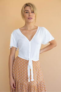 Beverley White Button Front Crop