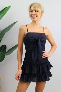 Mariana Tie front Frill dress Navy