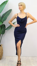 Load image into Gallery viewer, Beckham Navy Cowlneck Evening Dress