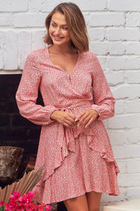 Greta Long sleeve Pink X/ Over Tie Dress