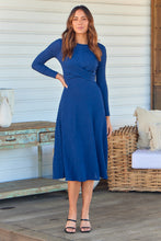 Load image into Gallery viewer, Kendra Navy Long Sleeve Knot Front Evening Dress