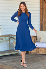 Load image into Gallery viewer, Kendra Navy Long Sleeve Knot Front Evening Dress