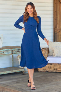 Kendra Navy Long Sleeve Knot Front Evening Dress