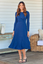 Load image into Gallery viewer, Kendra Navy Long Sleeve Knot Front Evening Dress