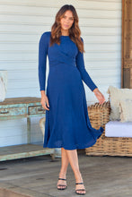 Load image into Gallery viewer, Kendra Navy Long Sleeve Knot Front Evening Dress