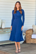 Load image into Gallery viewer, Kendra Navy Long Sleeve Knot Front Evening Dress