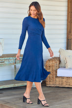 Load image into Gallery viewer, Kendra Navy Long Sleeve Knot Front Evening Dress
