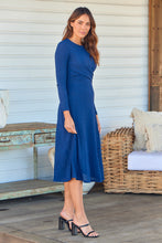Load image into Gallery viewer, Kendra Navy Long Sleeve Knot Front Evening Dress