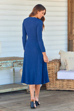 Load image into Gallery viewer, Kendra Navy Long Sleeve Knot Front Evening Dress