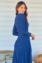Load image into Gallery viewer, Kendra Navy Long Sleeve Knot Front Evening Dress