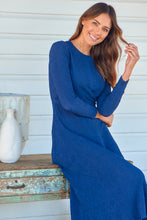 Load image into Gallery viewer, Kendra Navy Long Sleeve Knot Front Evening Dress