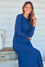 Load image into Gallery viewer, Kendra Navy Long Sleeve Knot Front Evening Dress