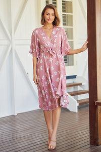 Rosa Tie Front Pink Floral Dress