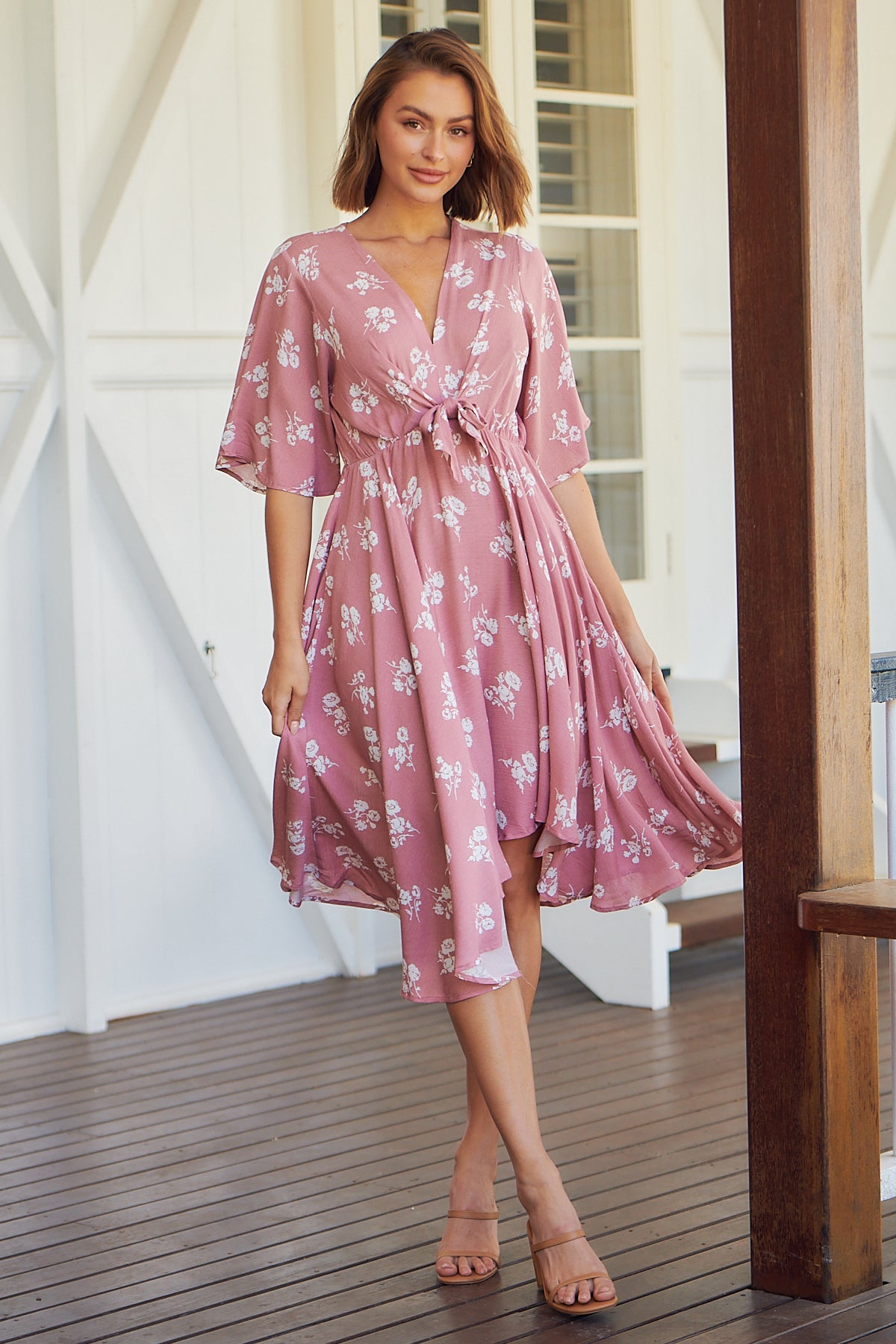 Rosa Tie Front Pink Floral Dress