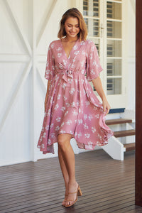 Rosa Tie Front Pink Floral Dress