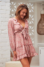 Load image into Gallery viewer, Escend L/Sleeve Pink Floral Tie Front Frill Dress