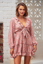 Load image into Gallery viewer, Escend L/Sleeve Pink Floral Tie Front Frill Dress