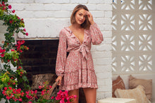 Load image into Gallery viewer, Escend L/Sleeve Pink Floral Tie Front Frill Dress