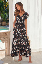 Load image into Gallery viewer, Augustina Black/White/Brown Floral Button Front Maxi Dress