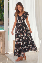 Load image into Gallery viewer, Augustina Black/White/Brown Floral Button Front Maxi Dress