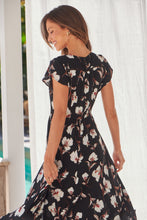 Load image into Gallery viewer, Augustina Black/White/Brown Floral Button Front Maxi Dress