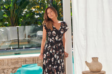 Load image into Gallery viewer, Augustina Black/White/Brown Floral Button Front Maxi Dress