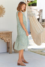 Load image into Gallery viewer, Rebecca High Neck Tiered Green Floral Dress
