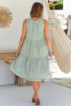 Load image into Gallery viewer, Rebecca High Neck Tiered Green Floral Dress