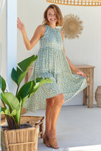 Load image into Gallery viewer, Rebecca High Neck Tiered Green Floral Dress