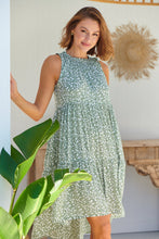 Load image into Gallery viewer, Rebecca High Neck Tiered Green Floral Dress