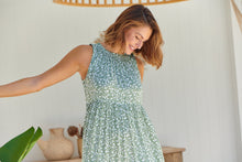 Load image into Gallery viewer, Rebecca High Neck Tiered Green Floral Dress