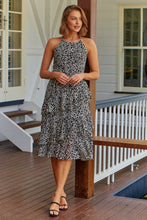 Load image into Gallery viewer, Hyacinth Chiffon Leopard Print High Neck Black/White Evening Dress