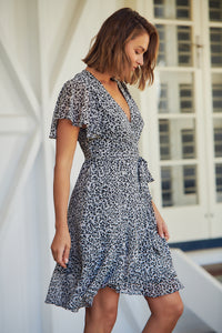 Sabina Chiffon Cross Over Animal Print Dress