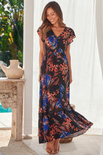 Load image into Gallery viewer, Augustina Black/Red/Royal Blue Floral Button Front Maxi Dress