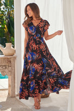 Load image into Gallery viewer, Augustina Black/Red/Royal Blue Floral Button Front Maxi Dress